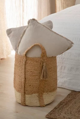 Cesta decorativa de yute natural blanqueado 36 l de 40x30x40 cm